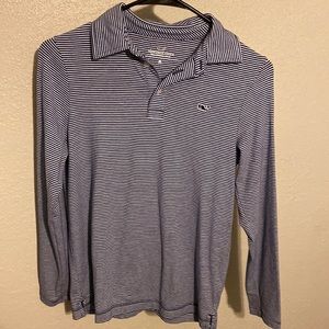 Vineyard Vines Boys Edgartown Long Sleeve Blue Striped Polo size medium